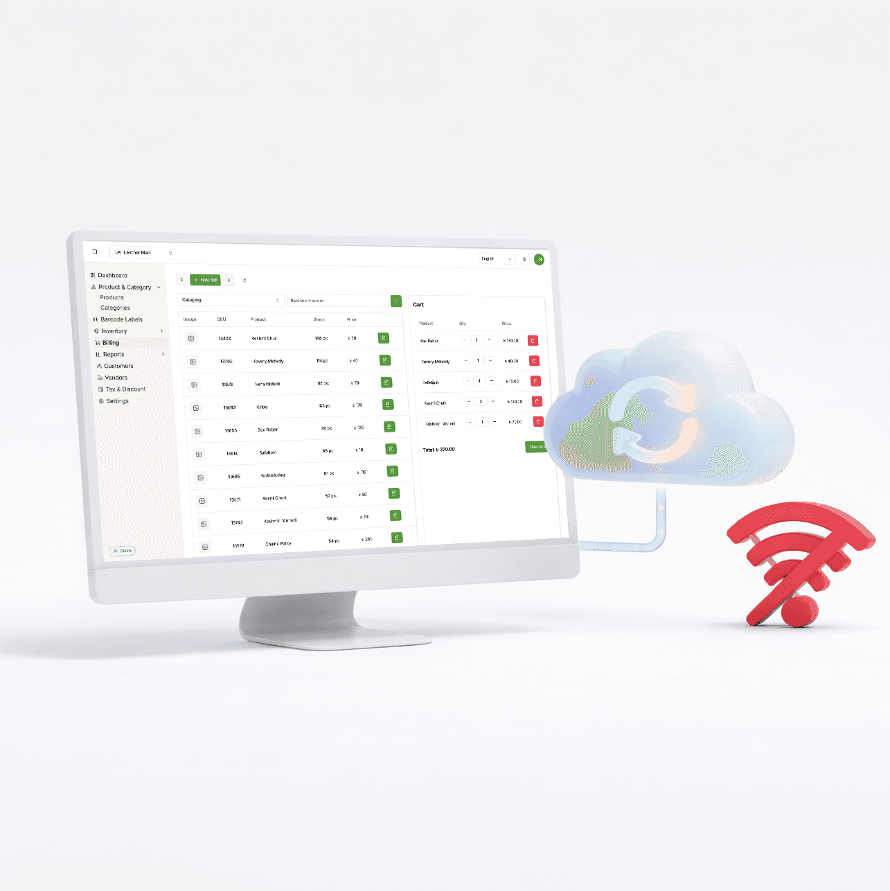 3D Illustration of Offline Billing Cloud Sync