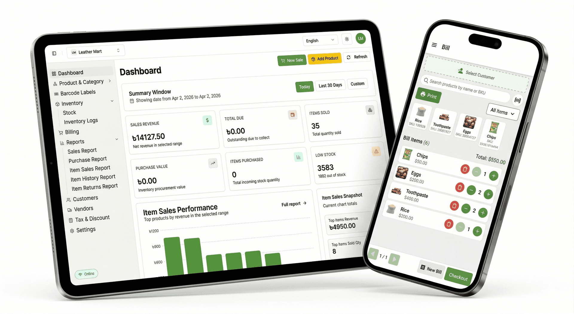 POS System on Tablet and Phone
